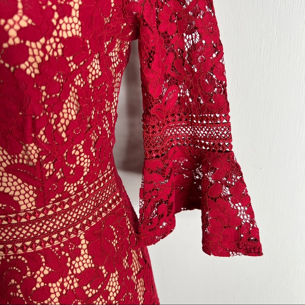 MISSMAY Full Lace Contrast Bell Sleeve Formal Long Dress Red Size S NWT - Picture 8 of 15
